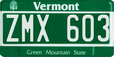 VT license plate ZMX603