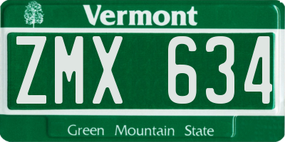 VT license plate ZMX634