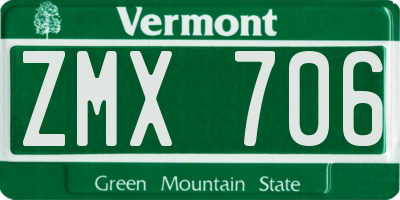 VT license plate ZMX706