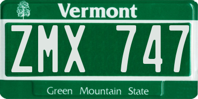 VT license plate ZMX747