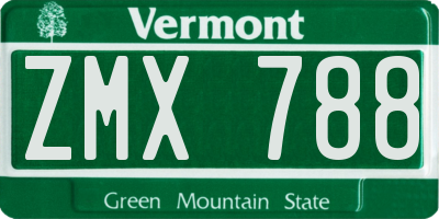 VT license plate ZMX788