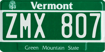 VT license plate ZMX807