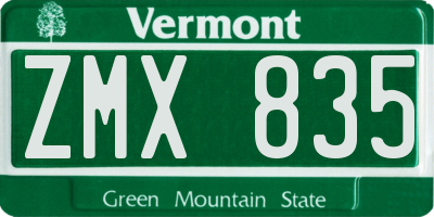 VT license plate ZMX835