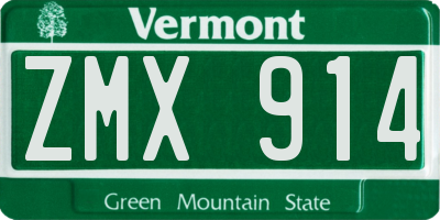 VT license plate ZMX914