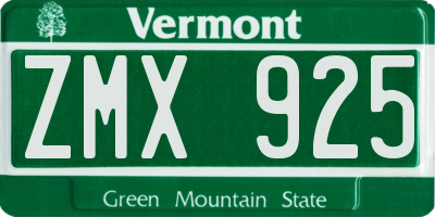 VT license plate ZMX925