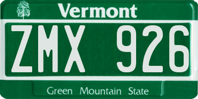 VT license plate ZMX926