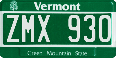 VT license plate ZMX930
