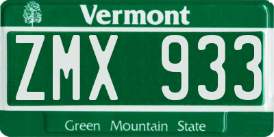 VT license plate ZMX933