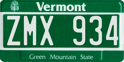 VT license plate ZMX934
