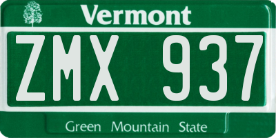VT license plate ZMX937