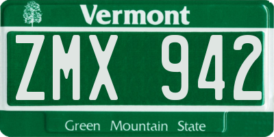 VT license plate ZMX942