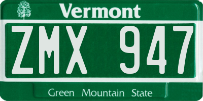 VT license plate ZMX947