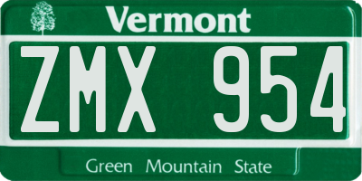 VT license plate ZMX954