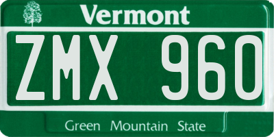 VT license plate ZMX960