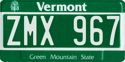 VT license plate ZMX967