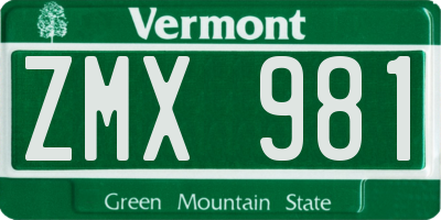 VT license plate ZMX981