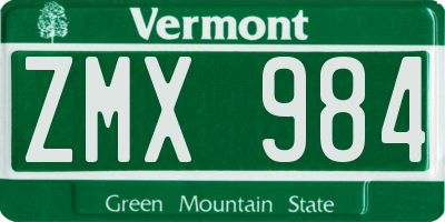 VT license plate ZMX984