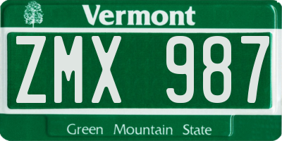 VT license plate ZMX987
