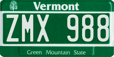VT license plate ZMX988
