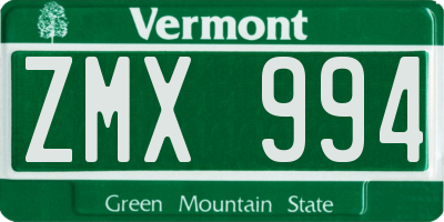 VT license plate ZMX994