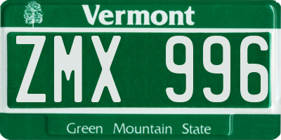 VT license plate ZMX996