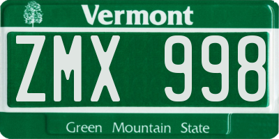 VT license plate ZMX998