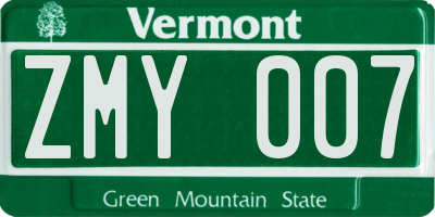 VT license plate ZMY007