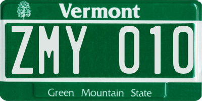 VT license plate ZMY010