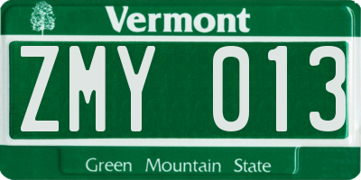 VT license plate ZMY013