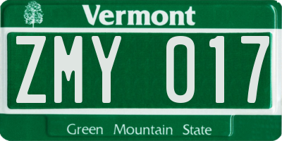 VT license plate ZMY017