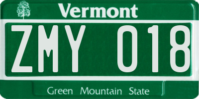 VT license plate ZMY018