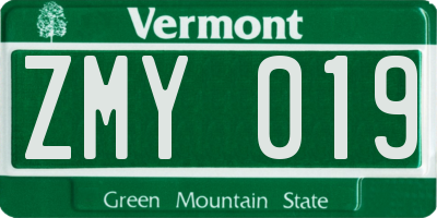 VT license plate ZMY019