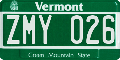 VT license plate ZMY026