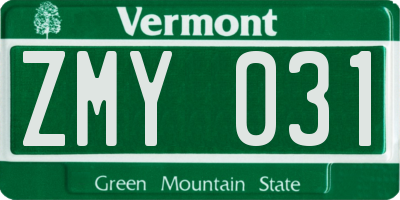 VT license plate ZMY031