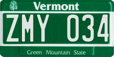 VT license plate ZMY034