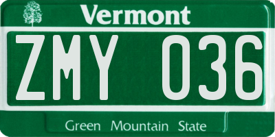VT license plate ZMY036