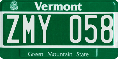 VT license plate ZMY058