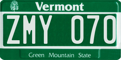 VT license plate ZMY070