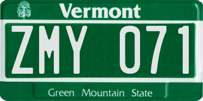VT license plate ZMY071