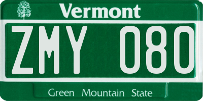 VT license plate ZMY080