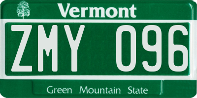 VT license plate ZMY096