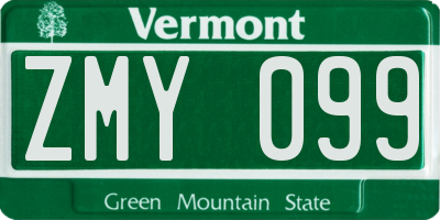 VT license plate ZMY099