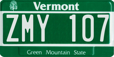 VT license plate ZMY107