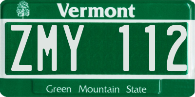 VT license plate ZMY112