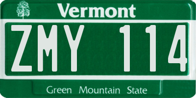 VT license plate ZMY114