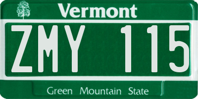 VT license plate ZMY115
