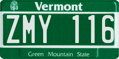 VT license plate ZMY116