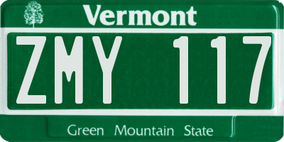 VT license plate ZMY117