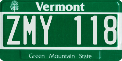 VT license plate ZMY118