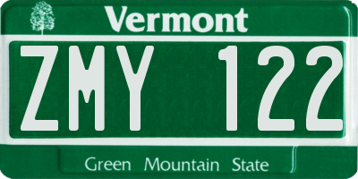 VT license plate ZMY122